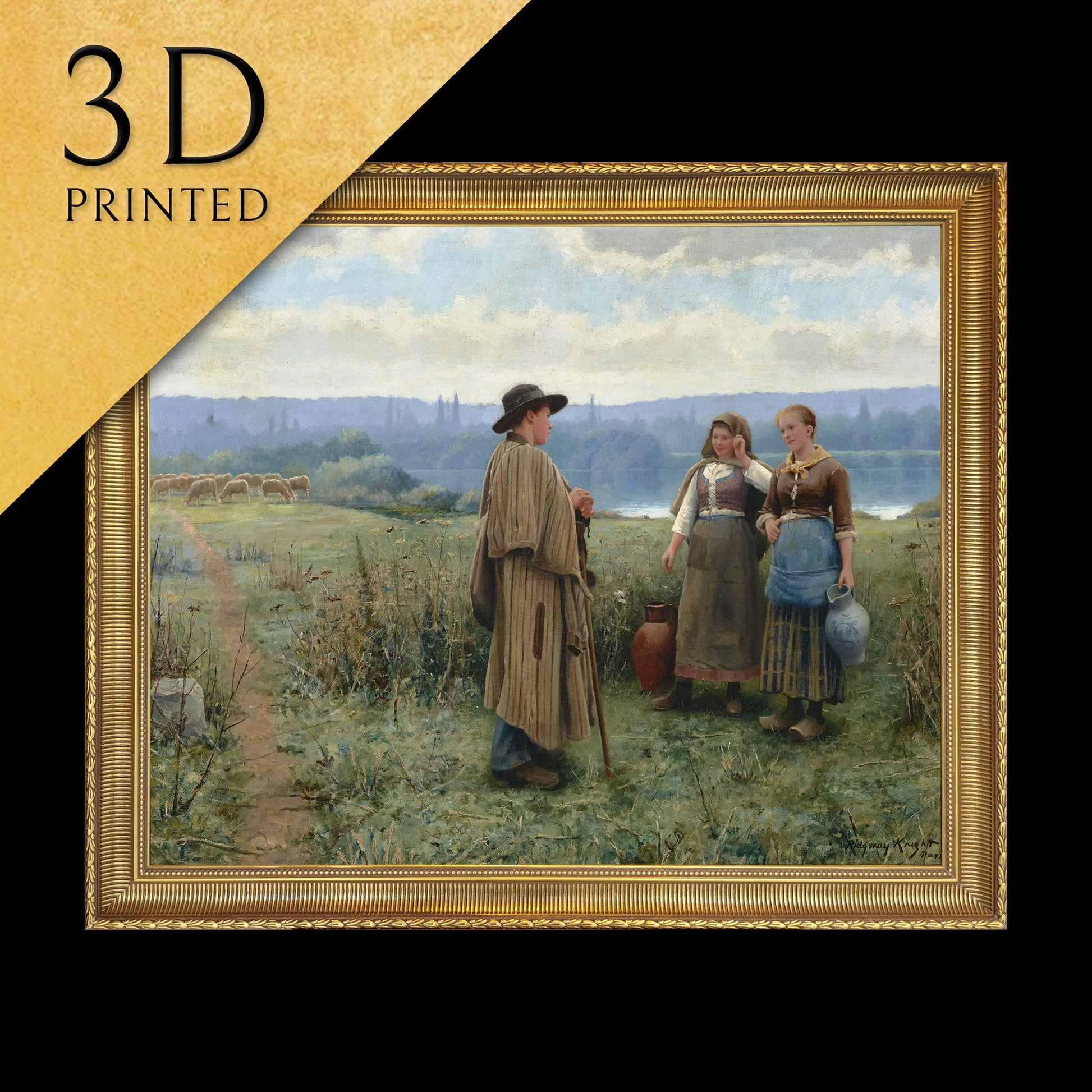 An idle moment - by Daniel Ridgway Knight, 3d Printed with texture and brush strokes looks like original oil painting.