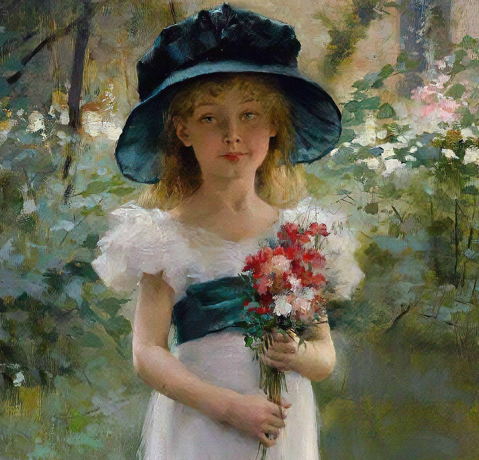 Albert Edelfelt 'Au Jardin' 3D Print: Textured Oil Painting Reproduction