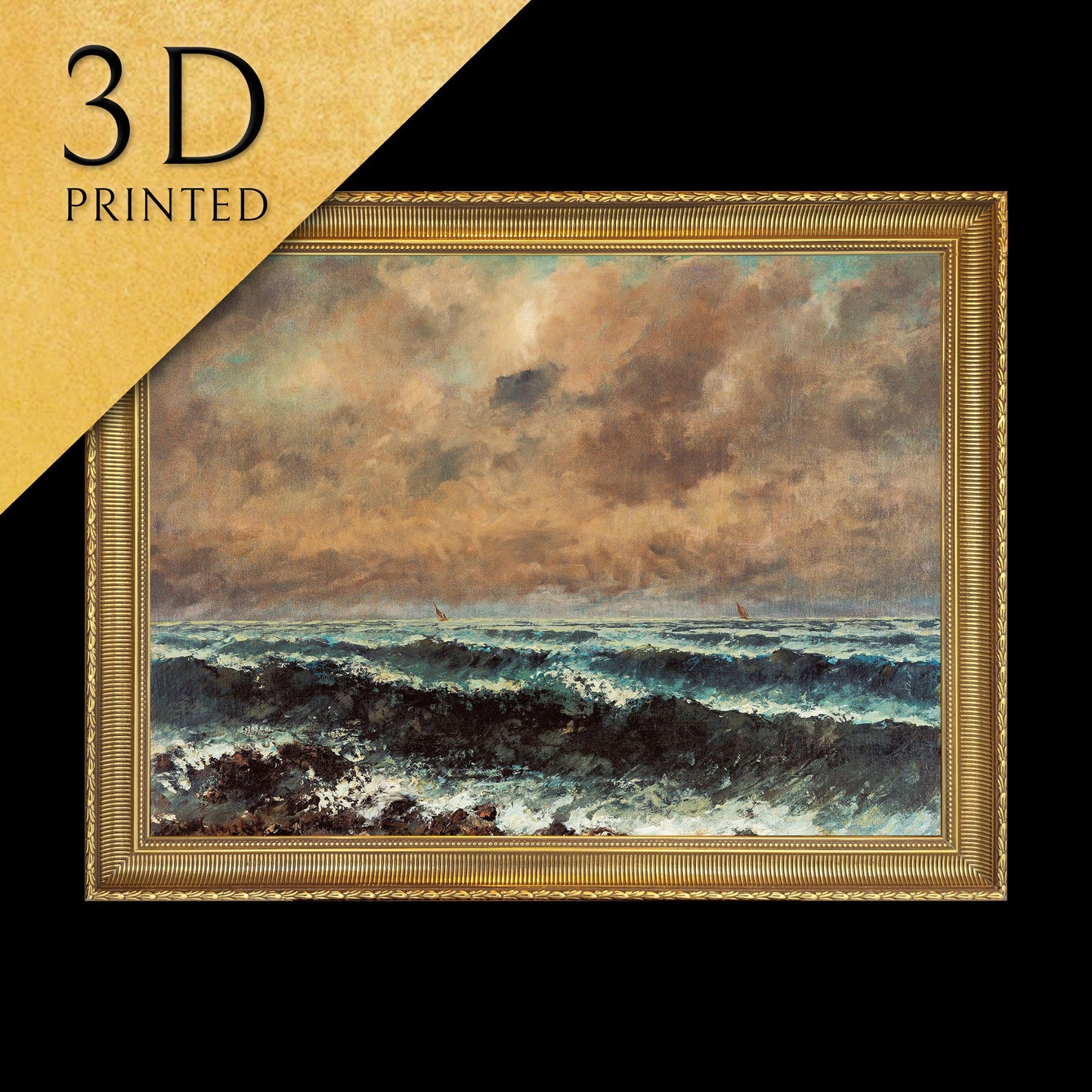 Autumn Sea - by Gustave Courbet, 3d Printed with texture and brush strokes looks like original oil painting.