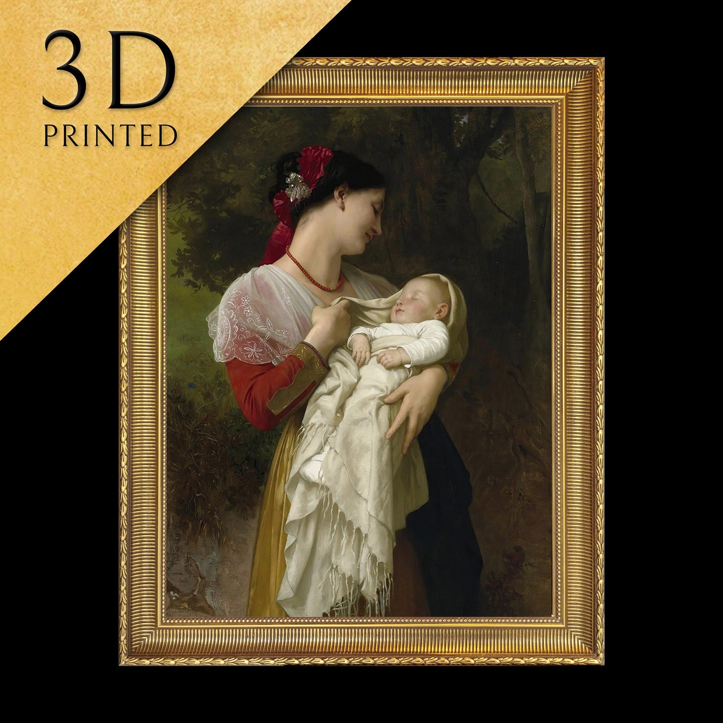 Admiration Maternelle - by William Bouguereau, 3d Printed with texture and brush strokes looks like original oil painting.