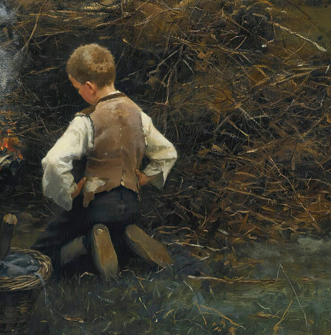 Daniel Ridgway Knight Print: Burning Brush 3D Textured Reproduction