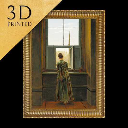 Woman at a Window by Caspar David Friedrich, 3d Printed with texture and brush strokes looks like original oil painting.