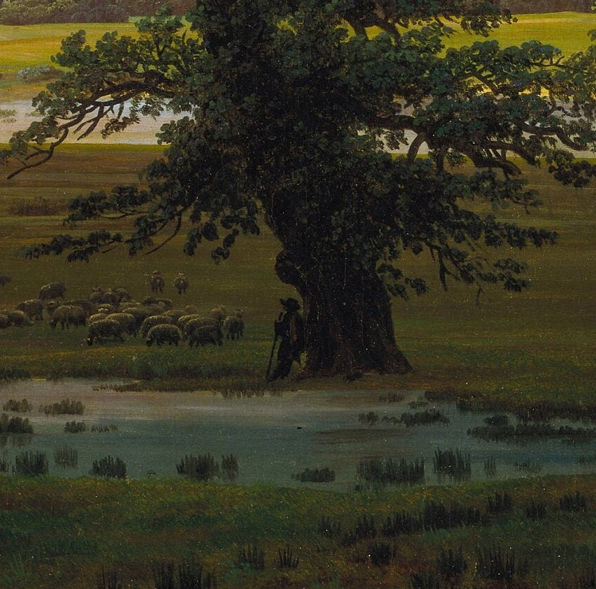 Village Landscape, The Lone Tree by Caspar David Friedrich, 3d Printed with texture and brush strokes looks like original oil painting.