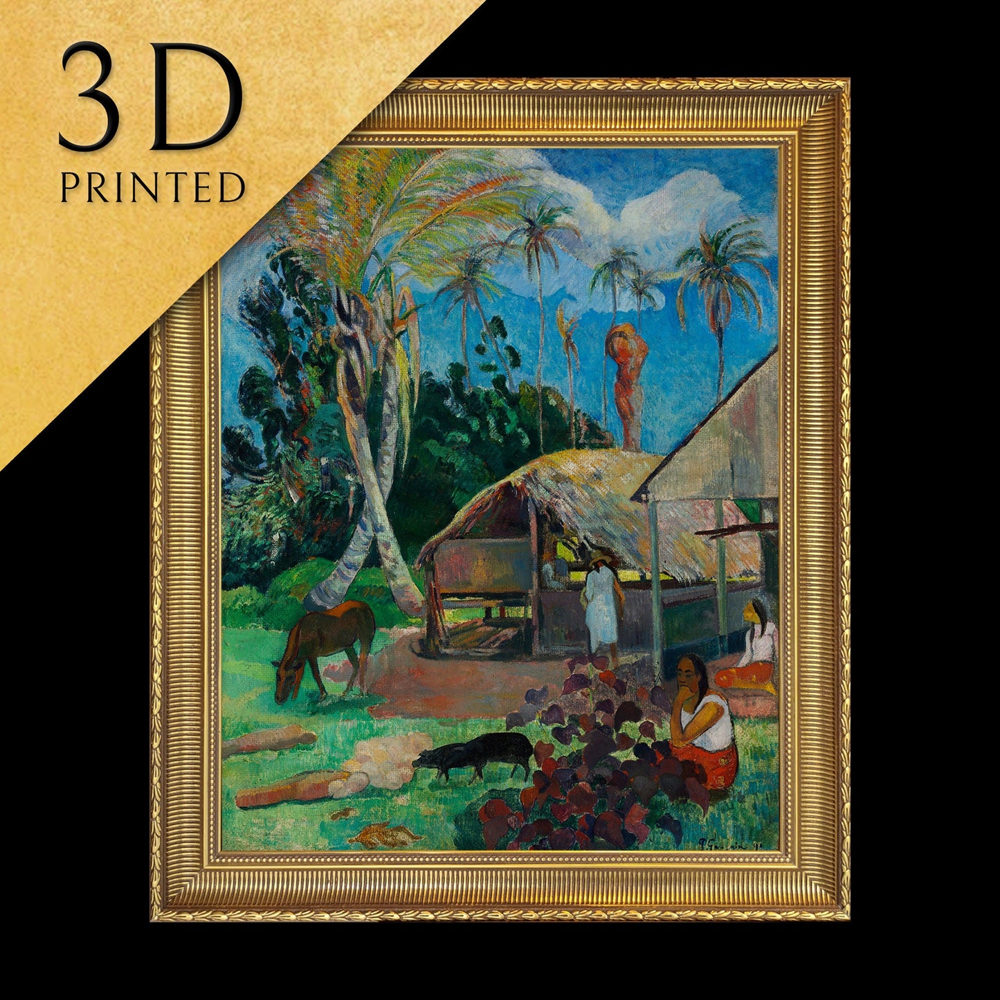 The Black Pigs by Paul Gauguin, 3d Printed with texture and brush strokes looks like original oil painting.