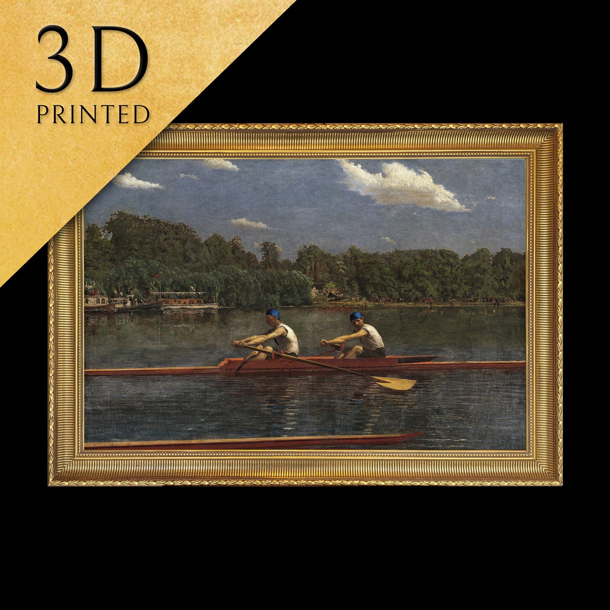 The Biglin Brothers Racing by Thomas Eakins, 3d Printed with texture and brush strokes looks like original oil painting.