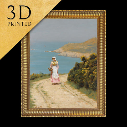 Girl On A Coastal Path by Edmund Blair, 3d Printed with texture and brush strokes looks like original oil painting.