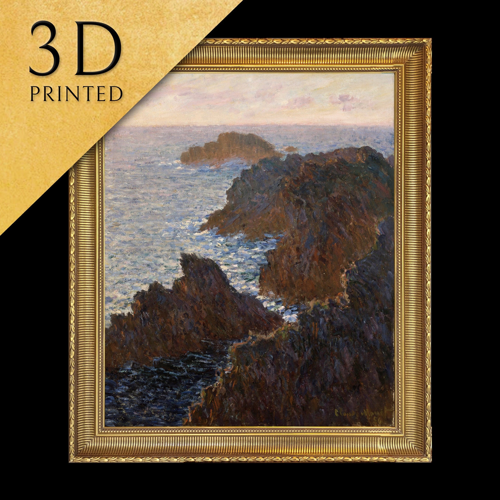 Rocks at Belle Isle, Port-Domois by Claude Monet,3d Printed with texture and brush strokes looks like original oil painting