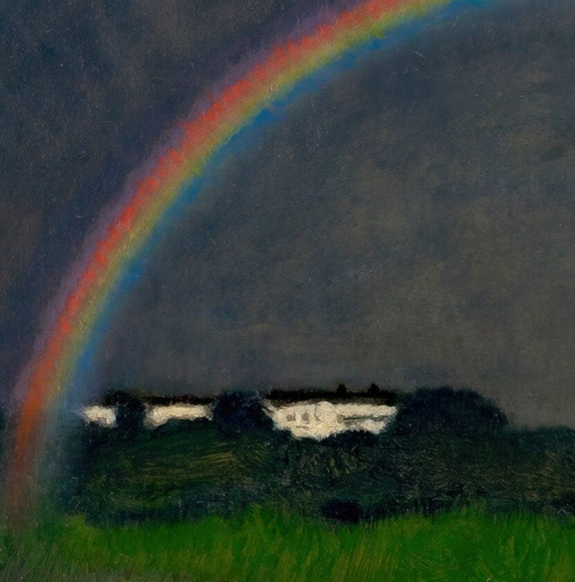 Rainbow landscape by Franz Von Stuck,3dPrinted with texture and brush strokes looks like original oil painting high realistic printing.