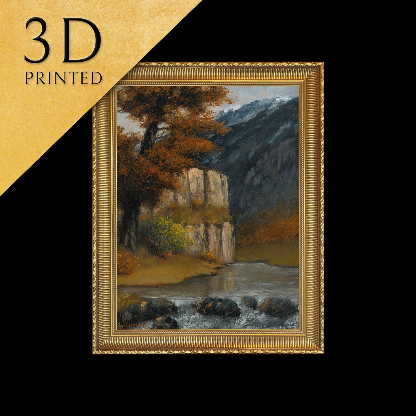 Landscape Near Ornans by Gustave Courbet,3dPrinted with texture and brush strokes looks like original oil painting high realistic printing.