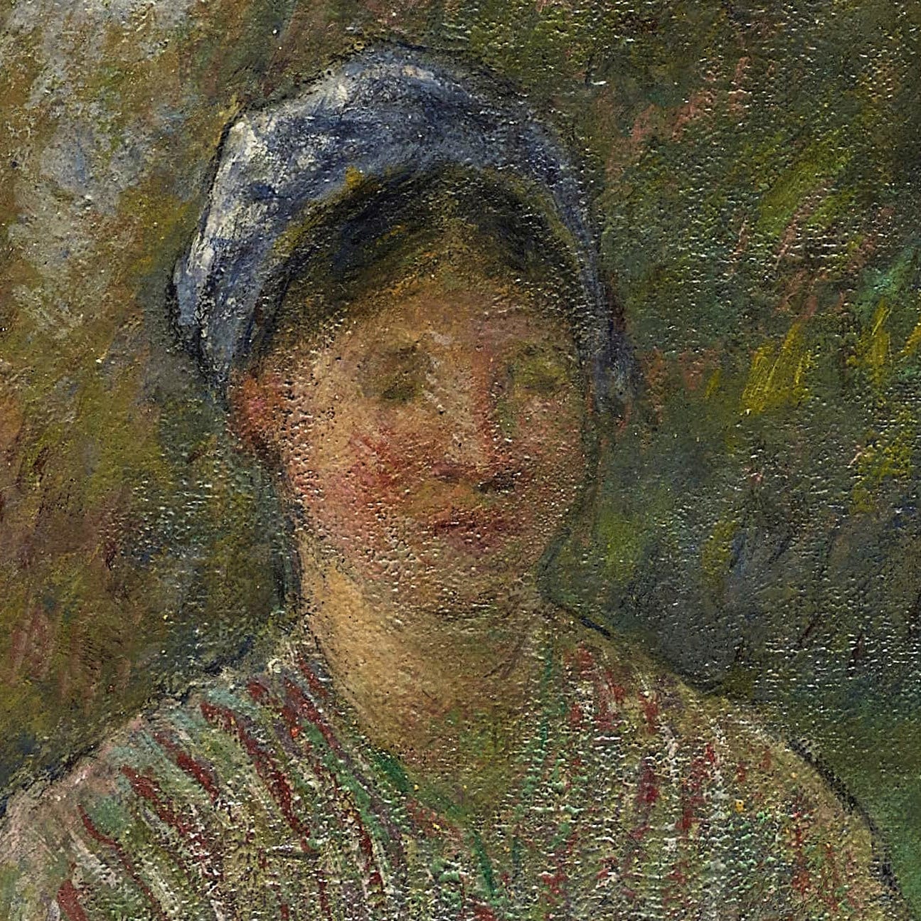 Camille Pissarro Print: Peasant Woman with Hay, 3D Textured Art