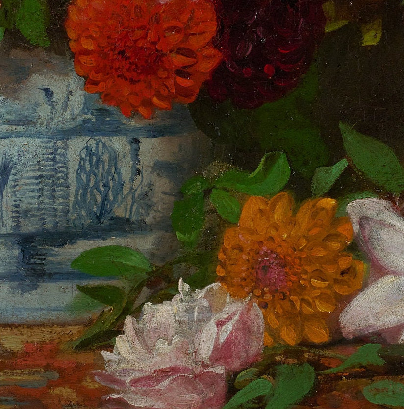 Delacroix Still Life 3D Print: Hollyhocks and Plums