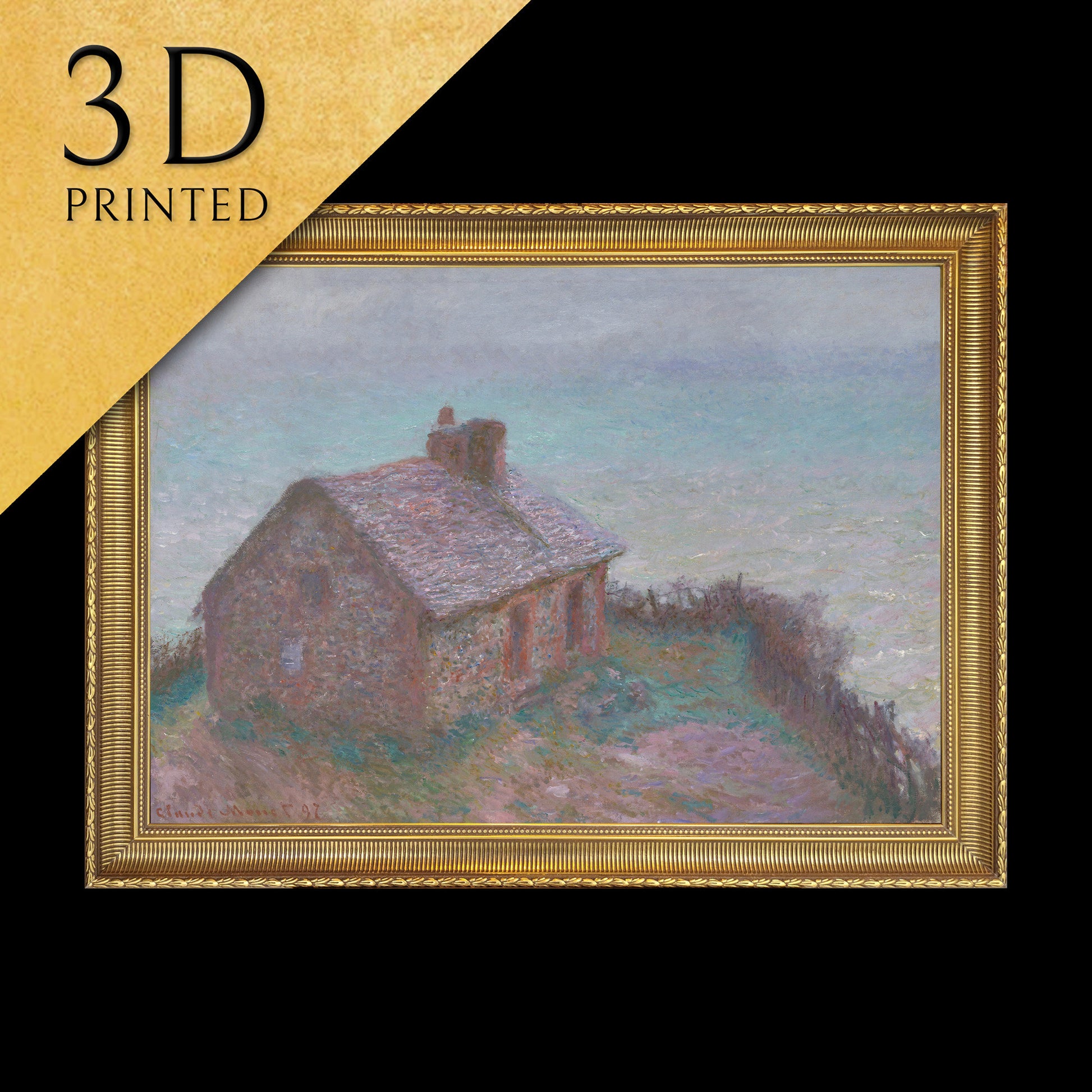 The Customs House at Varengeville by Claude Monet, 3d Printed with texture and brush strokes looks like original oil painting.