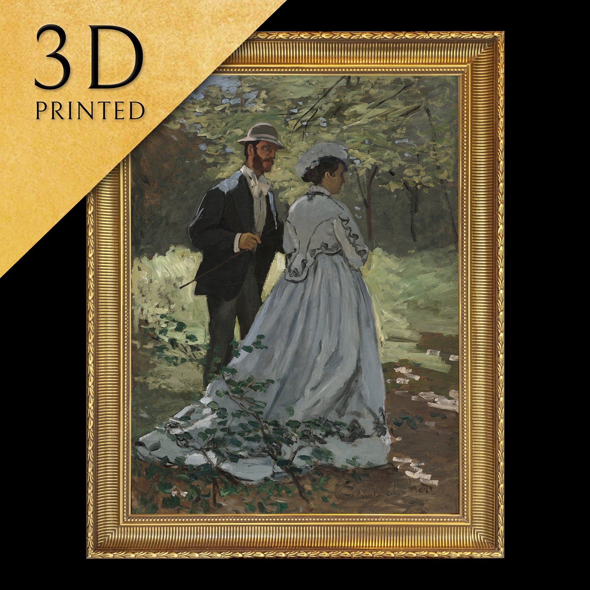 Bazille and Camille by Claude Monet, 3d Printed with texture and brush strokes looks like original oil painting.