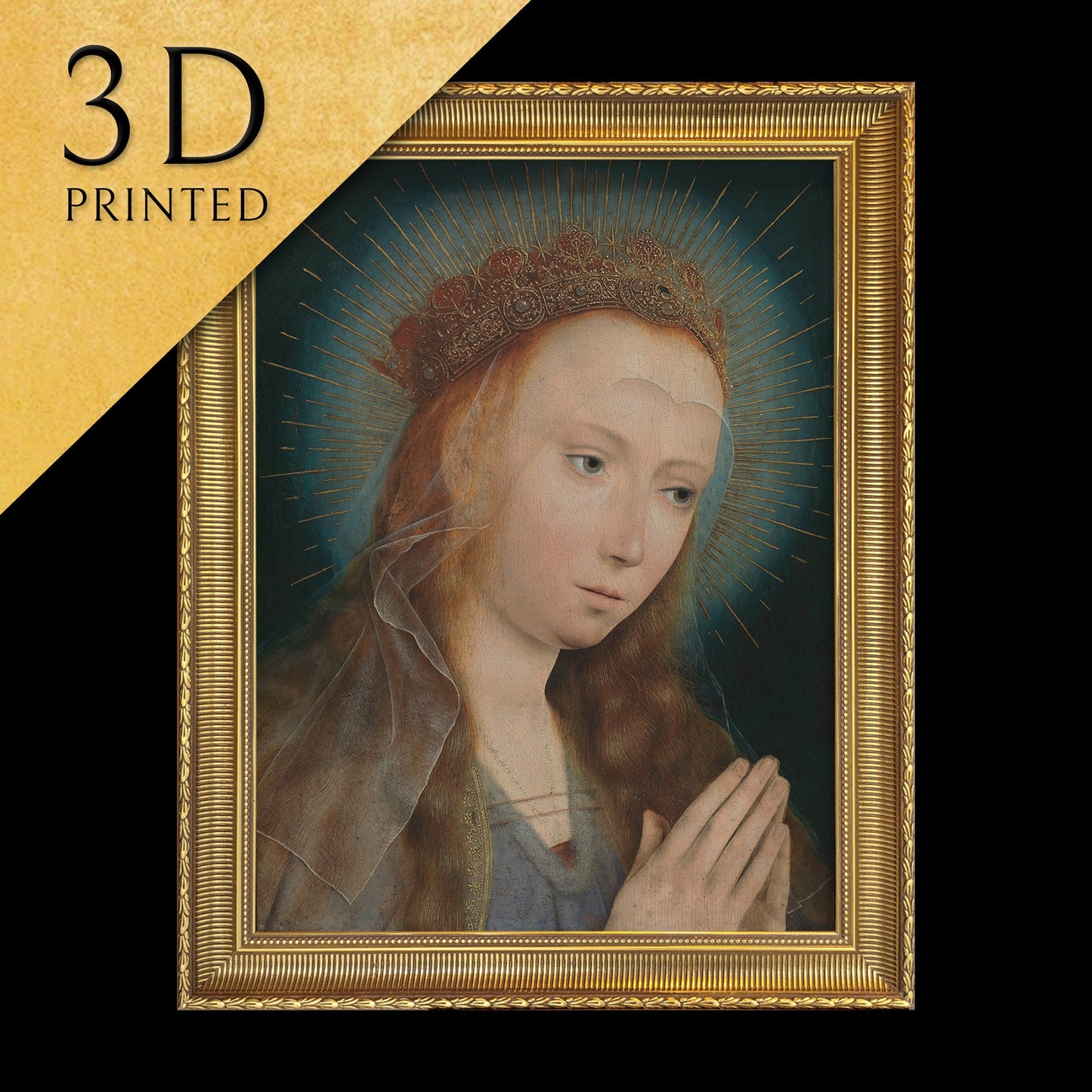 Virgin at Prayer by Quentin Massys, 3d Printed with texture and brush strokes looks like original oil painting, high realistic printing