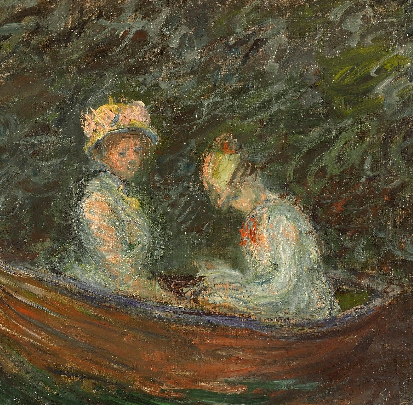 Deux femmes en barque by Cloude Monet, 3d Printed with texture and brush strokes looks like original oil painting.