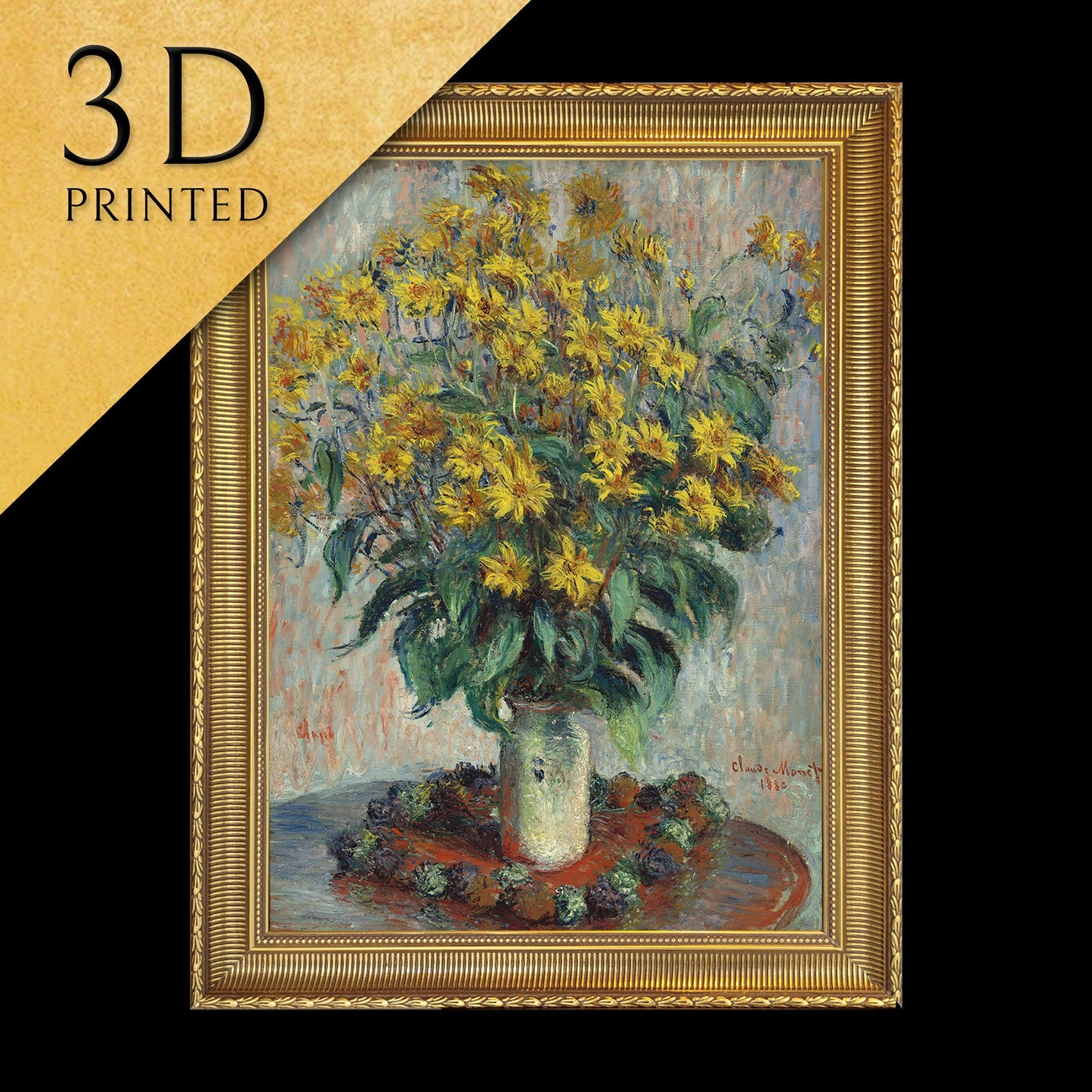 Jerusalem Artichoke Flowers by Cloude Monet,3d Printed with texture and brush strokes looks like original oil painting.