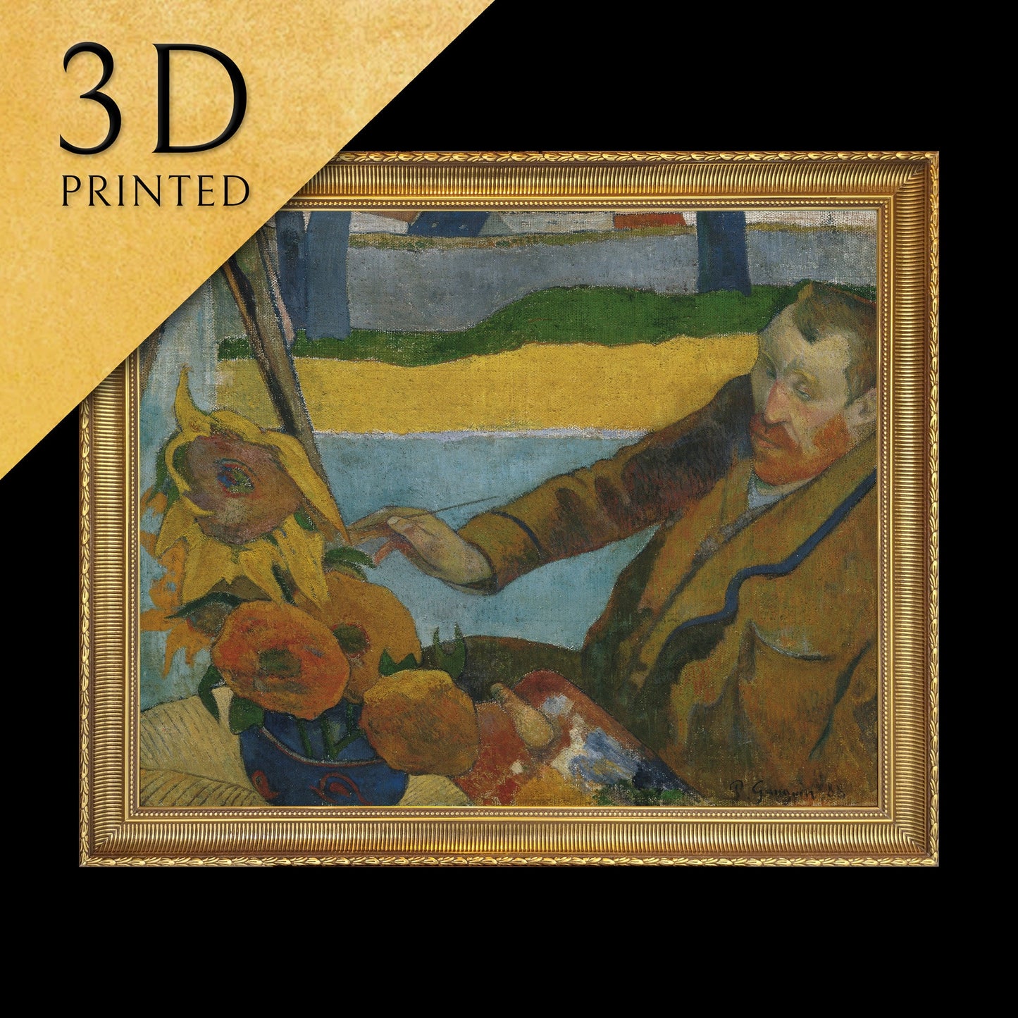 Painting Sunflowers by Van Gogh,3d Printed with texture and brush strokes looks like original oil painting.