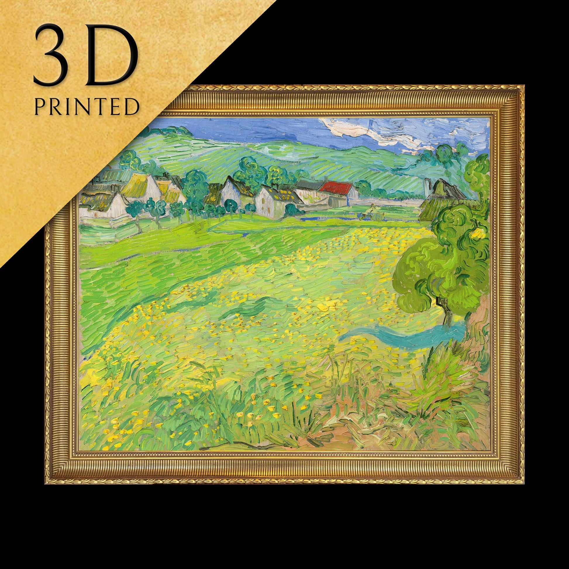 View of Vessenots Near Auvers by Van Gogh, 3d Printed with texture and brush strokes looks like original oil painting.