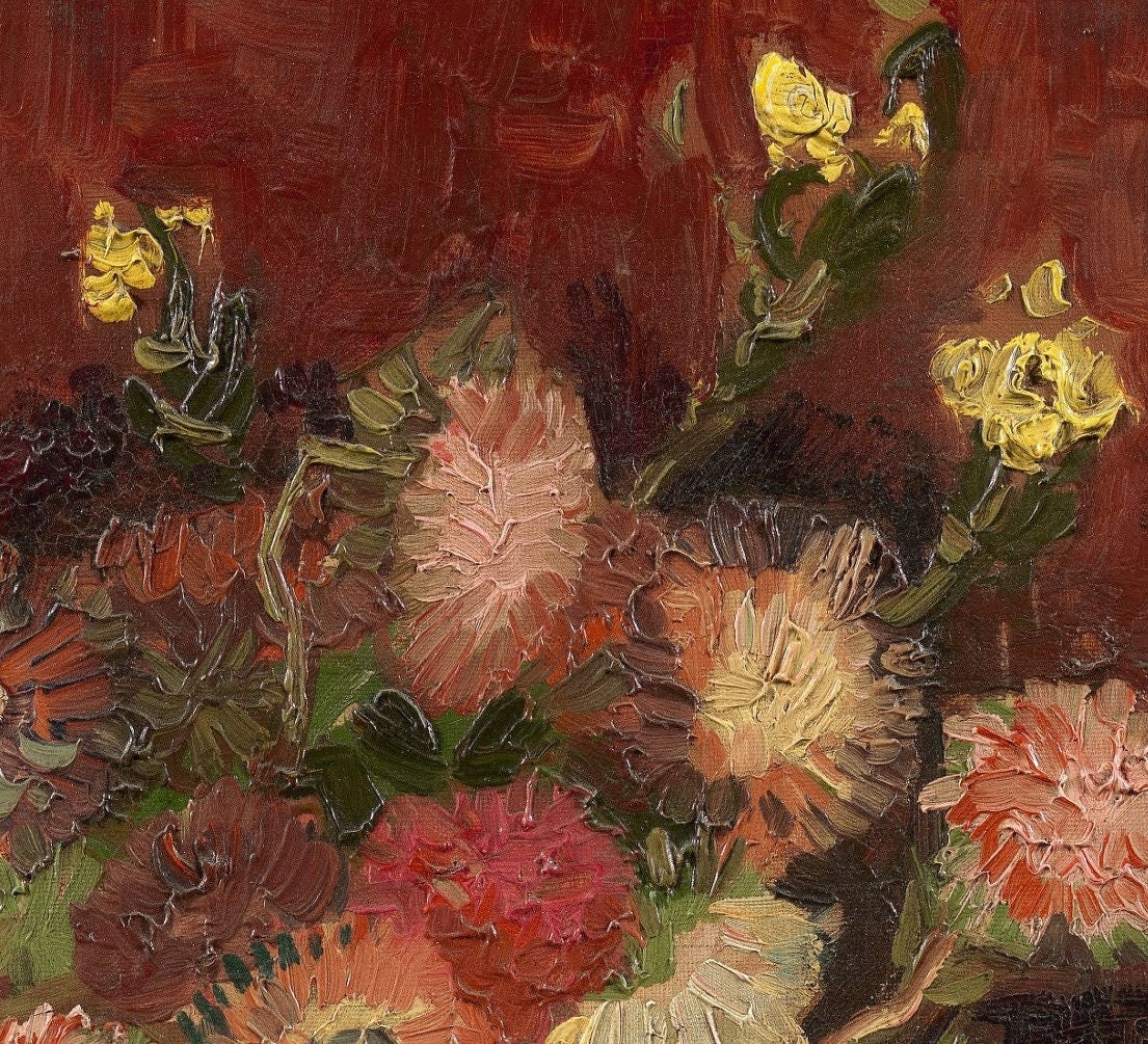 Van Gogh Asters and Gladioli Print: 3D Textured Oil Painting Reproduction