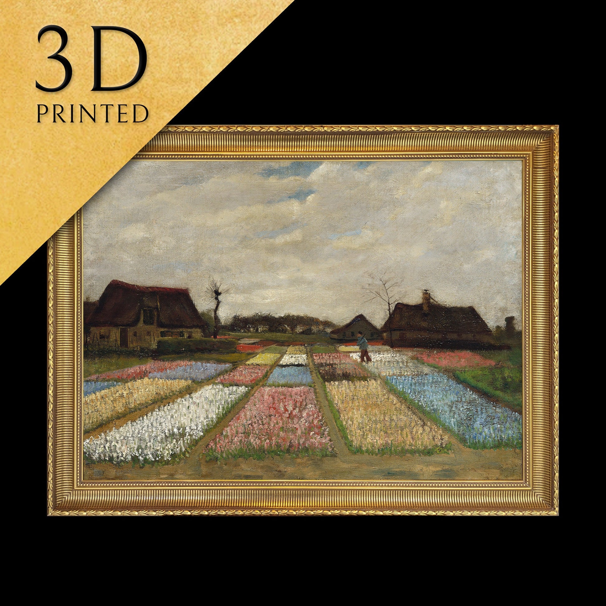 Flower Beds in Holland by Van Gogh, 3d Printed with texture and brush strokes looks like original oil painting.