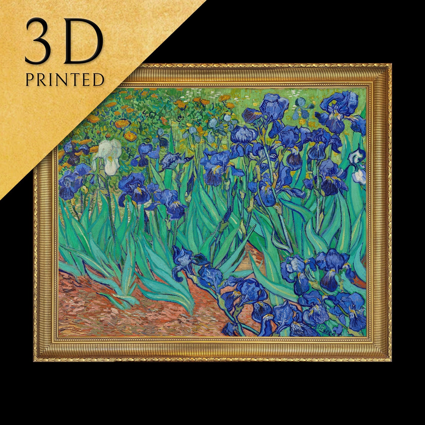 Irises by Van Gogh, 3d Printed with texture and brush strokes looks like original oil painting.