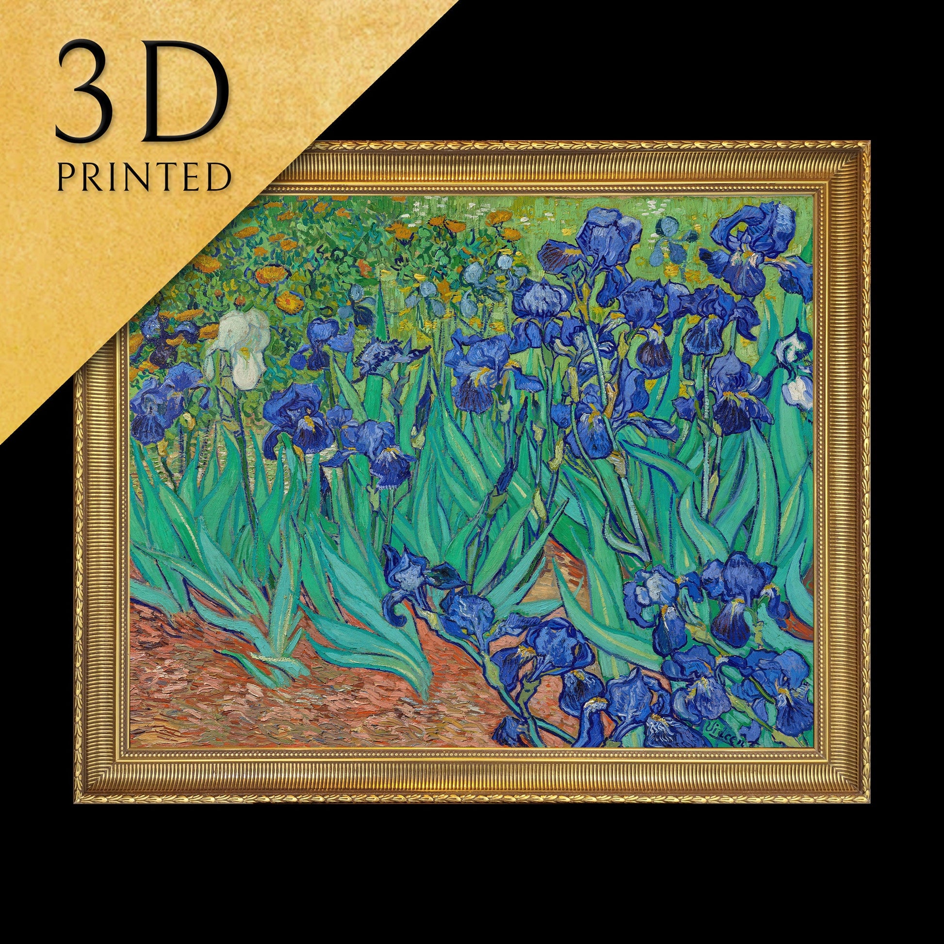 Irises by Van Gogh, 3d Printed with texture and brush strokes looks like original oil painting.