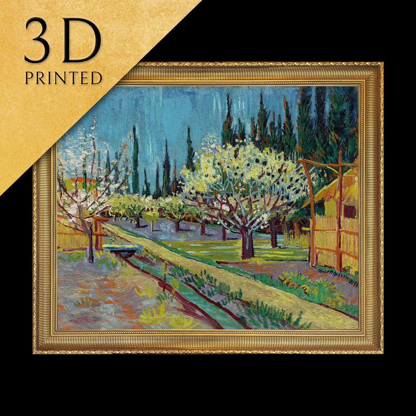 Orchard Bordered by Cypresses by Van gogh,3d Printed with texture and brush strokes looks like original oil painting.