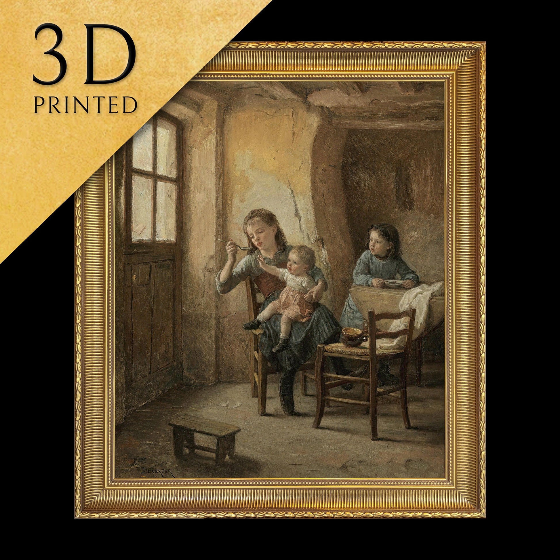 The children’s meal by Théophile Duverger,3d Printed with texture and brush strokes looks like original oil painting