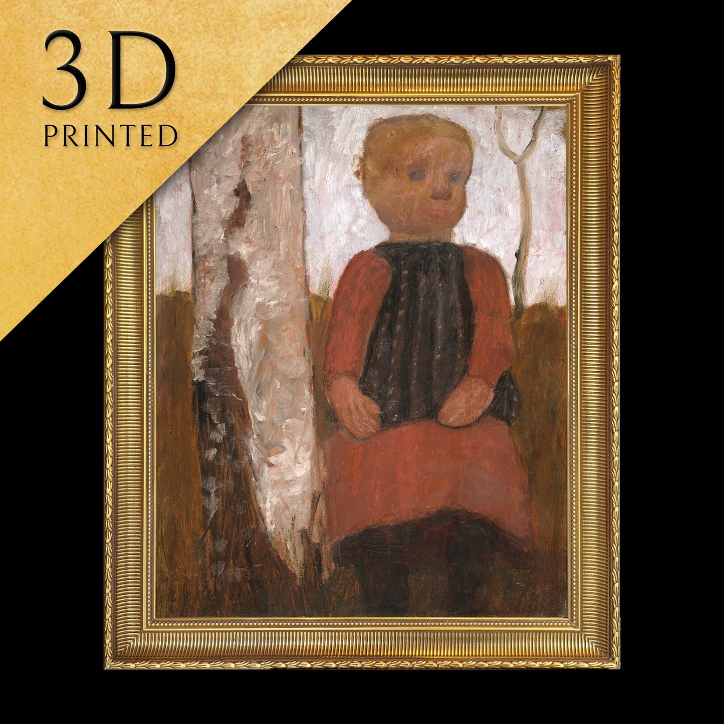 Girl in a red dress by Paula Modersohn Becker ,3d Printed with texture and brush strokes looks like original oil painting