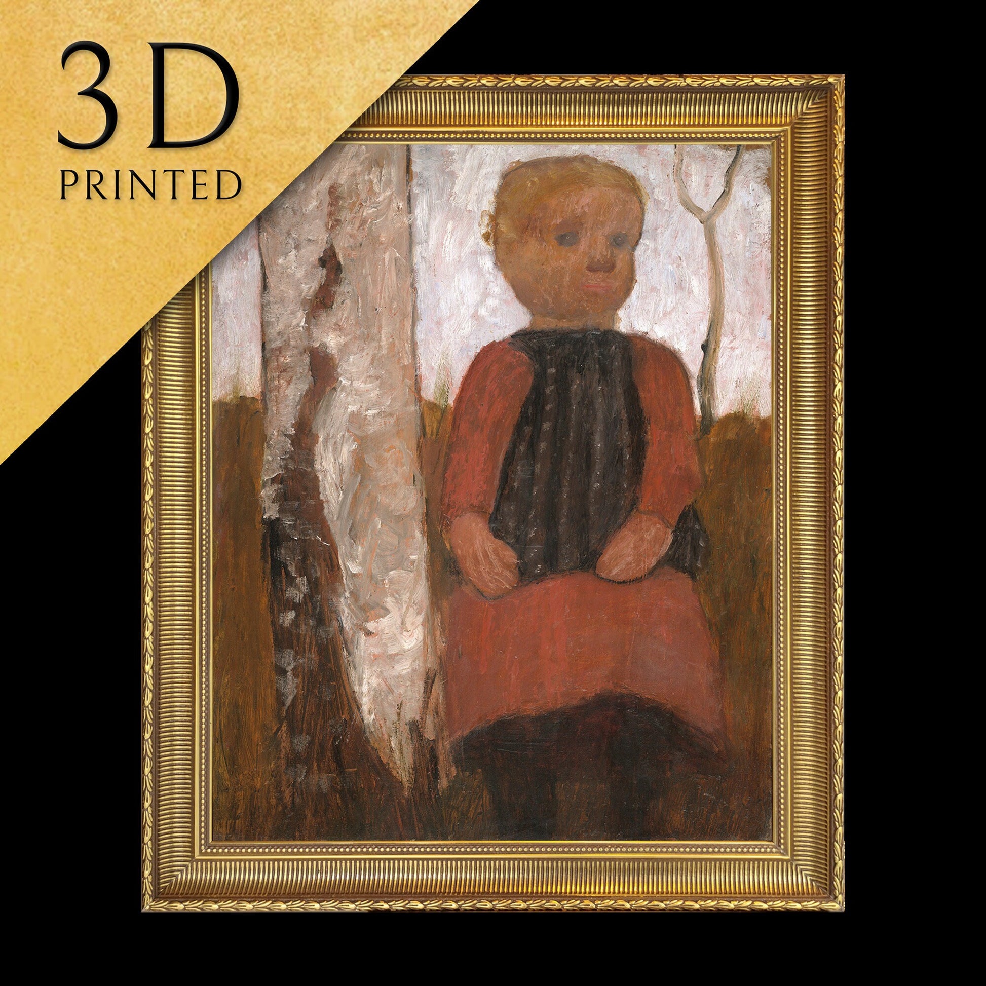 Girl in a red dress by Paula Modersohn Becker ,3d Printed with texture and brush strokes looks like original oil painting