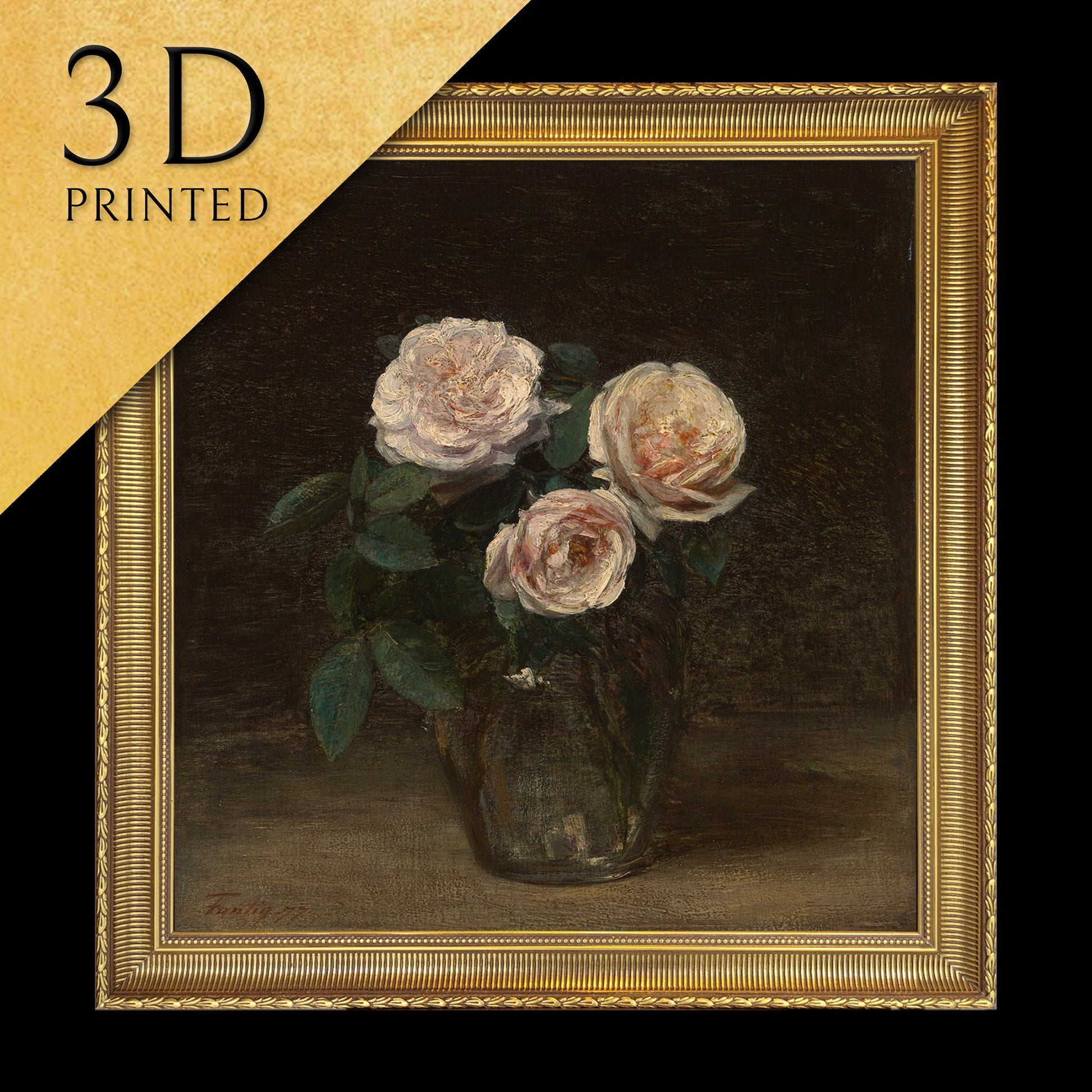 Still Life with Roses by Henri Fantin Latour,3d Printed with texture and brush strokes looks like original oil painting