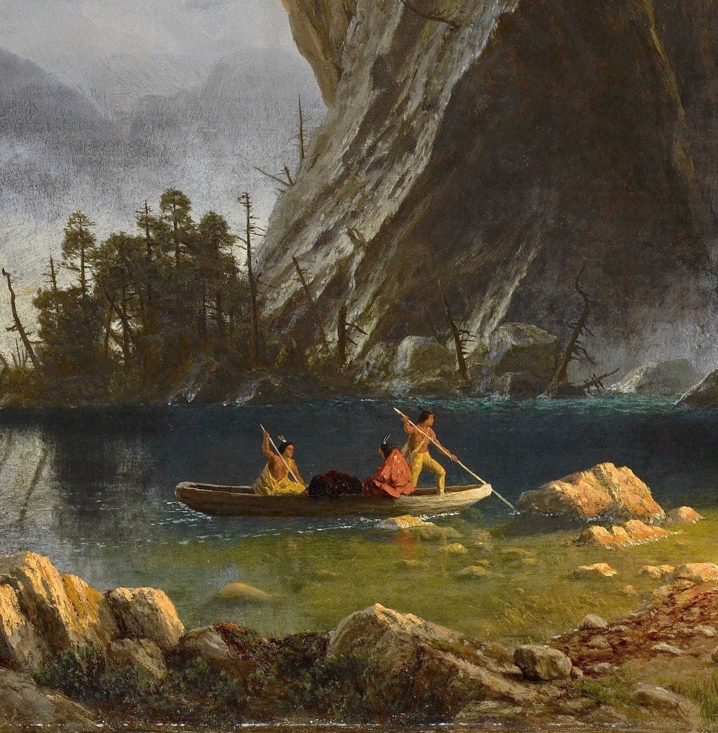 Indians Spear Fishing - by Albert Bierstadt, 3d Printed with texture and brush strokes looks like original oil painting