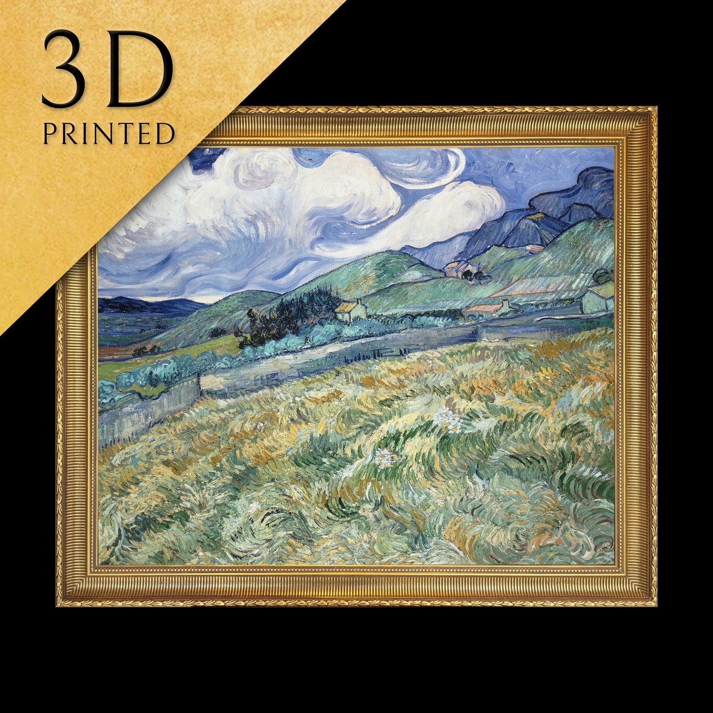 Landscape from Saint-Rémy by Van Gogh, 3d Printed with texture and brush strokes looks like original oil painting.