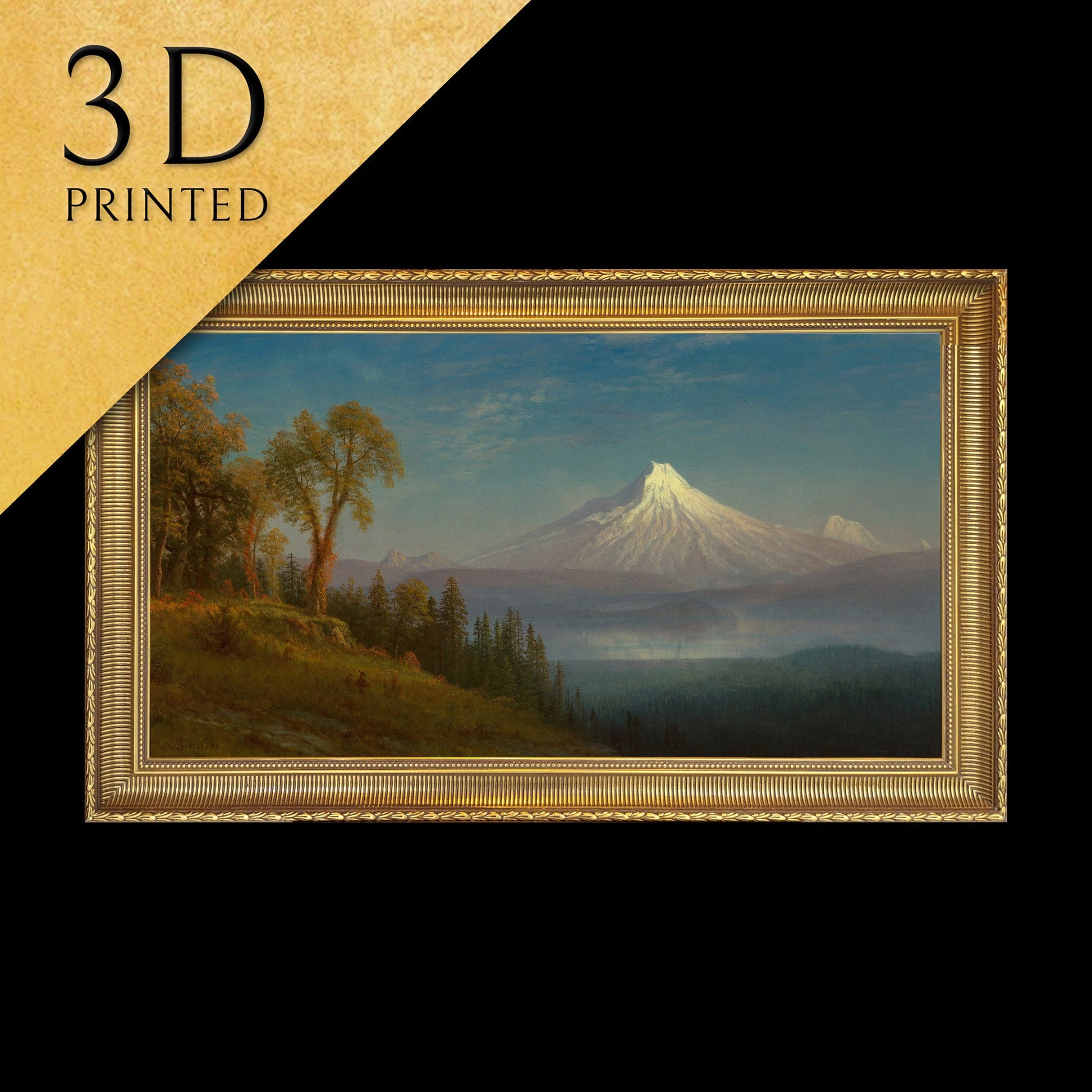 Mount St. Helens, Columbia River by Albert Bierstadt,3d Printed with texture and brush strokes looks like original oil painting.