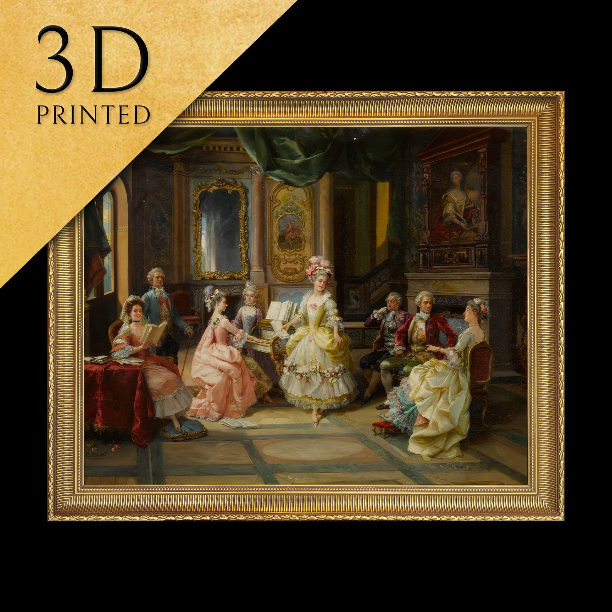 Music in the parlor - by Cesare Auguste Detti, 3d Printed with texture and brush strokes looks like original oil painting.