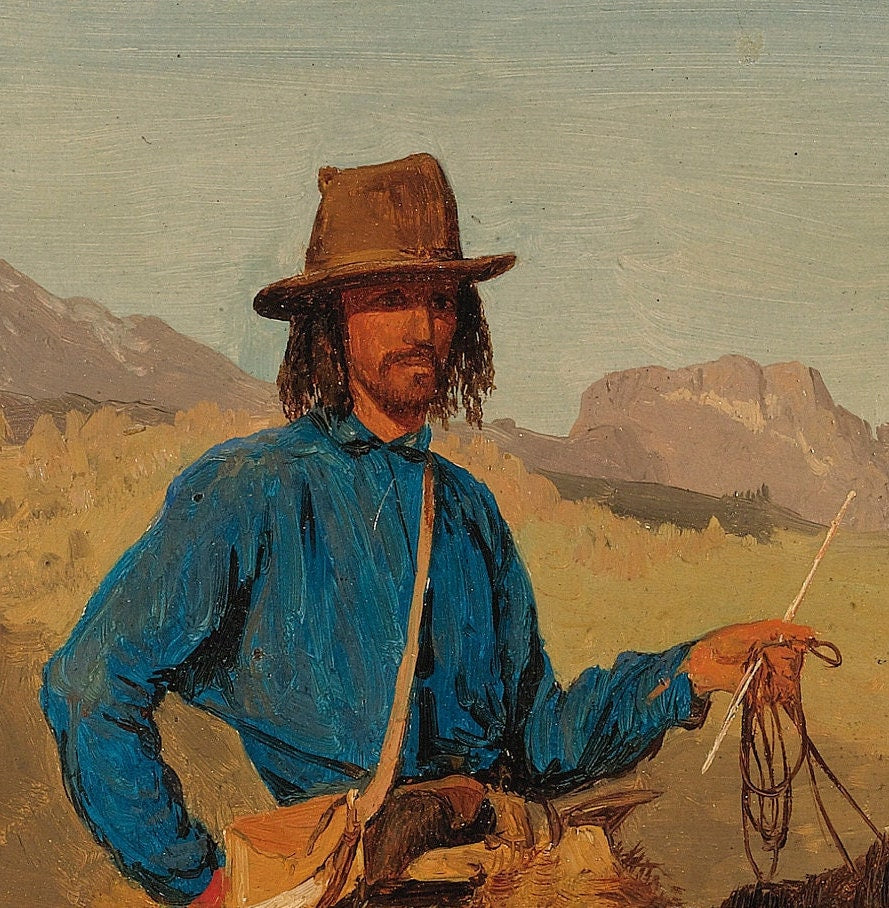 Albert Bierstadt Print: Trapper and Indian Guide on Horseback - 3D Textured Art