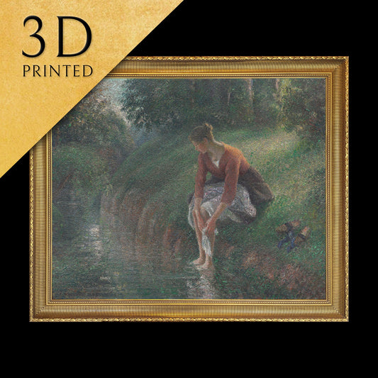 Woman Bathing Her Feet in a Brook - by Camille Pissarro ,3d Printed with texture and brush strokes looks like original oil painting.