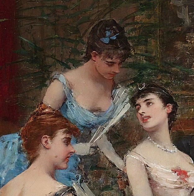 Fiesta Elegante 3D Print: Francesc Miralles i Galaup Textured Oil Painting Replica