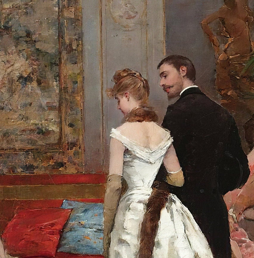 Fiesta Elegante 3D Print: Francesc Miralles i Galaup Textured Oil Painting Replica
