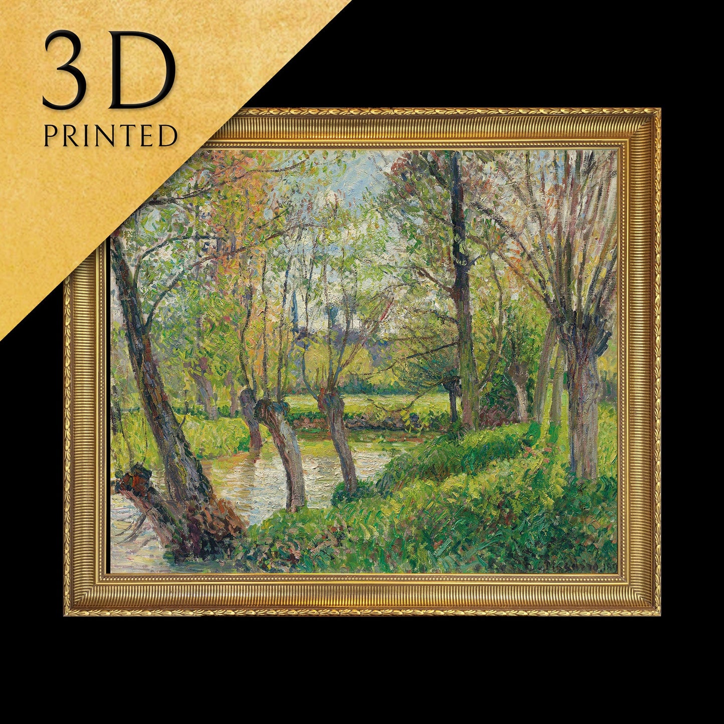 Bords De L’epte À Êragny,Soleil Couchant - Camille Pissarro, 3d Printed with texture and brush strokes looks like original oil painting.