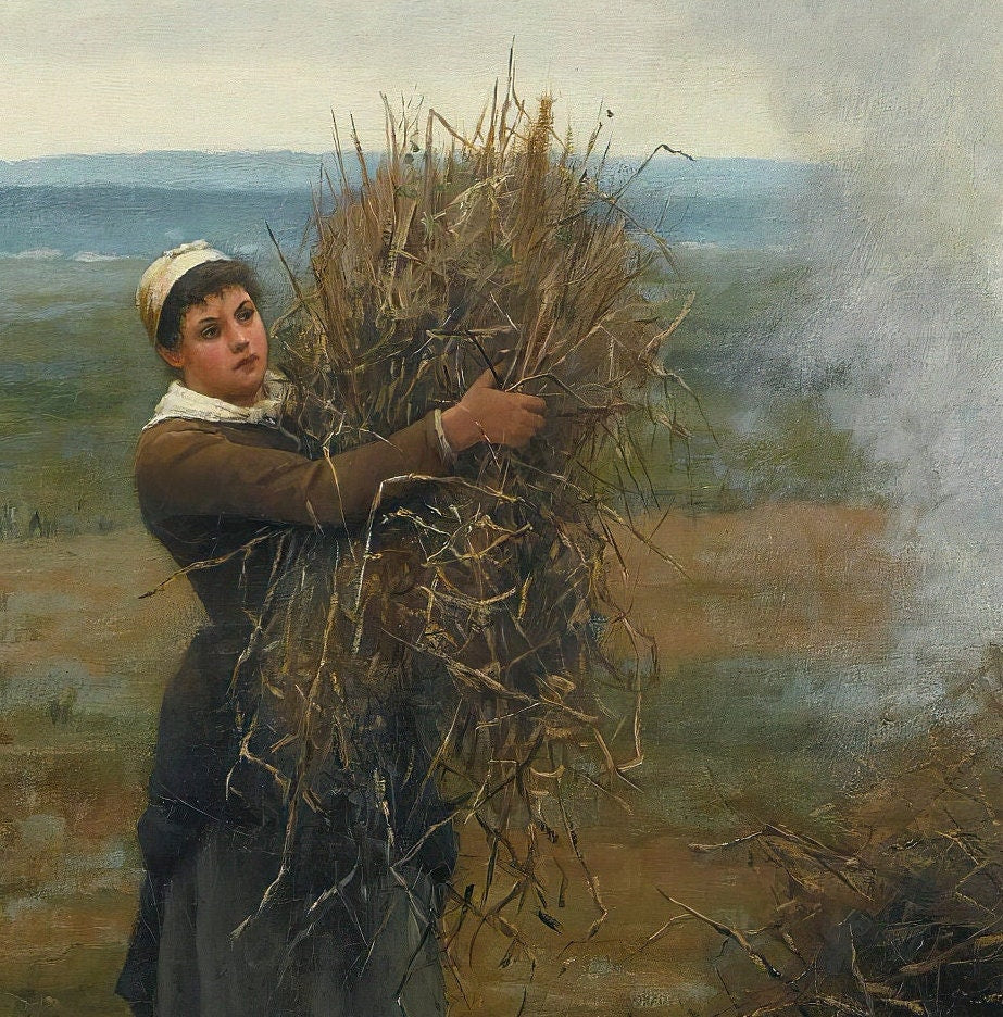 Daniel Ridgway Knight Print: Burning Brush 3D Textured Reproduction