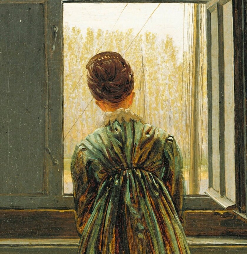 Woman at a Window by Caspar David Friedrich, 3d Printed with texture and brush strokes looks like original oil painting.