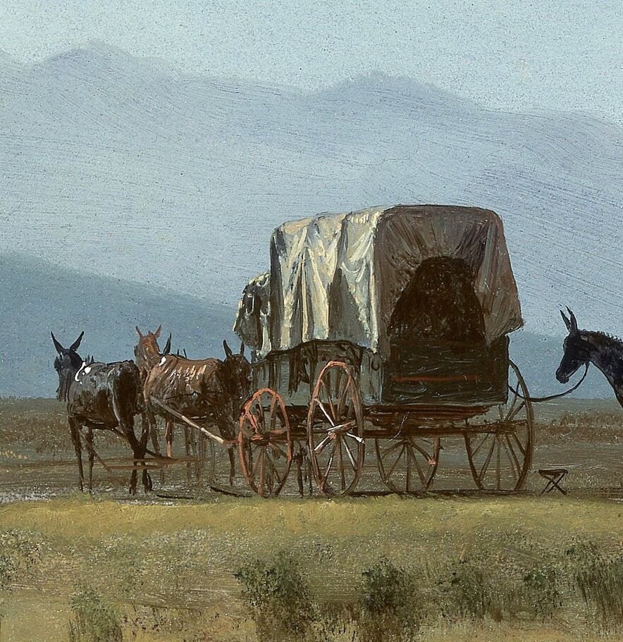 Surveyor’s Wagon in the Rockies by Albert Bierstadt, 3d Printed with texture and brush strokes looks like original oil painting.