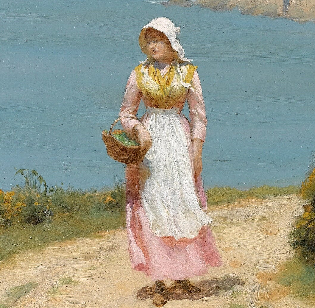 Edmund Blair Painting: Girl on Coastal Path, 3D Textured Print