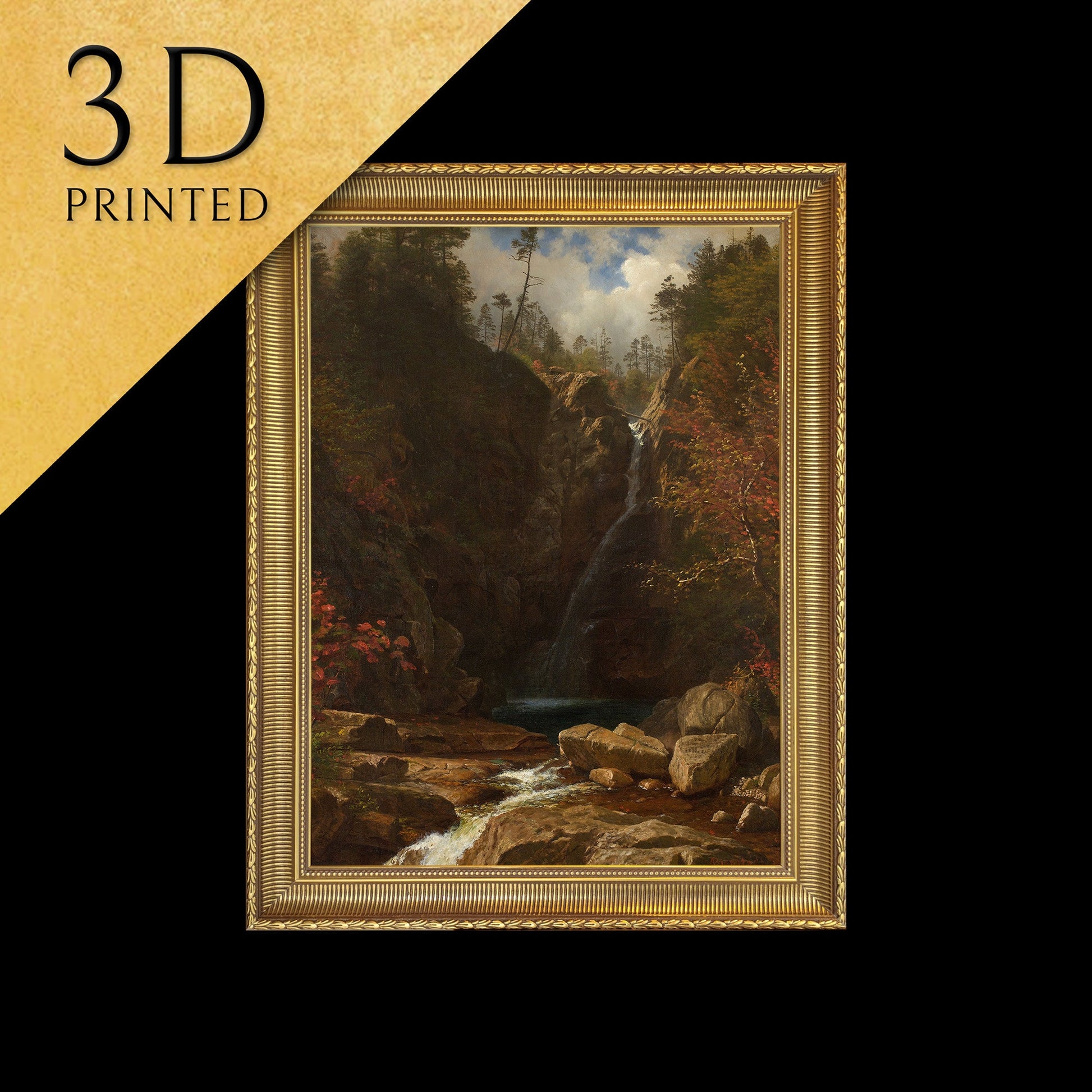 Glen Ellis Falls by Albert Bierstadt, 3d Printed with texture and brush strokes looks like original oil painting.