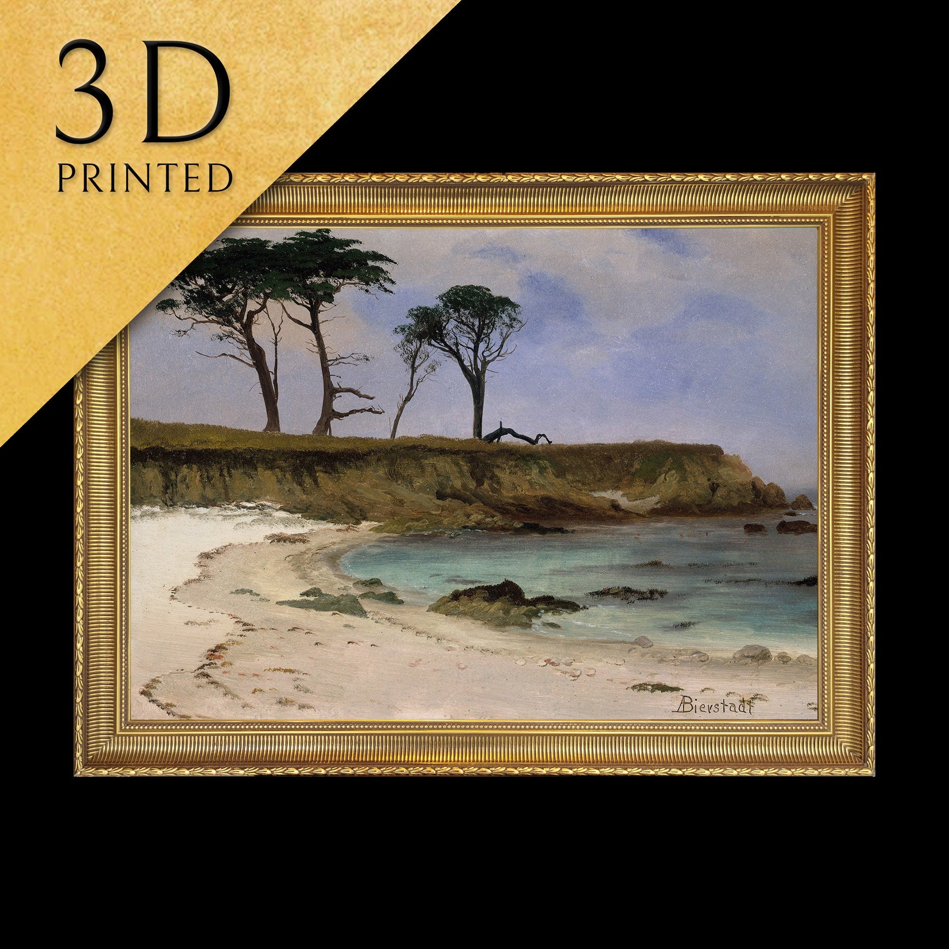 Sea Cove by Albert Bierstadt, 3d Printed with texture and brush strokes looks like original oil painting, high realistic printing.