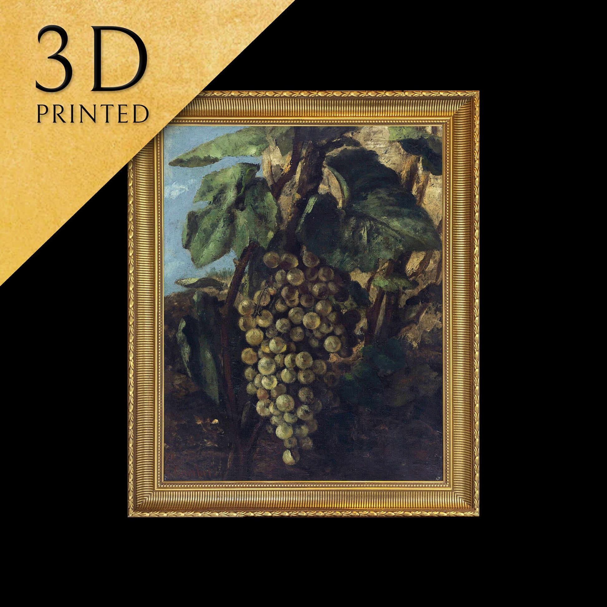 Grappe De Raisins by Gustave Courbet, 3d Printed with texture and brush strokes looks like original oil painting.