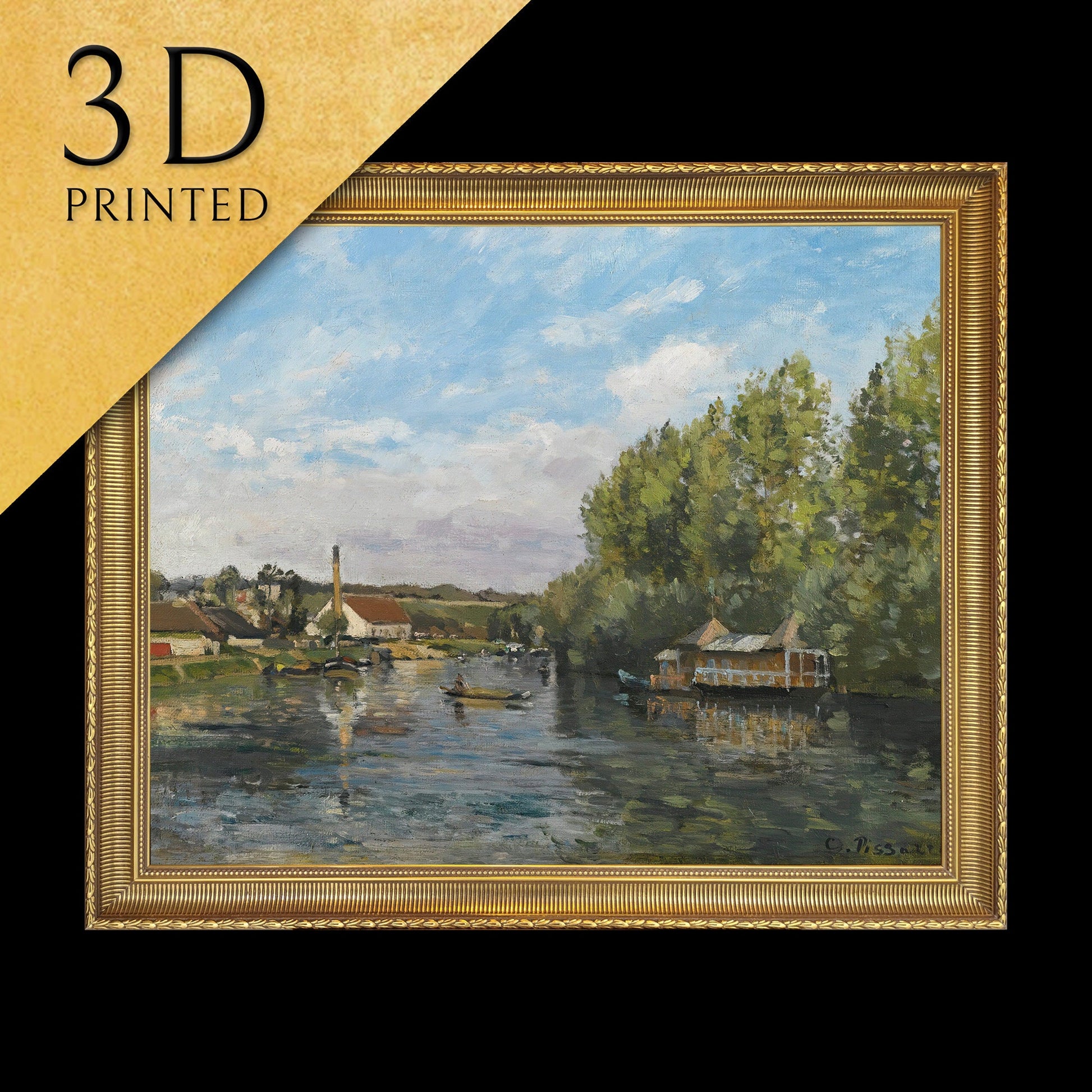 La Seine À Port Marly by Camille Pissarro, 3dPrinted with texture and brush strokes looks like original oilpainting high realistic printing.