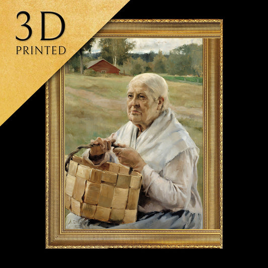 Old Woman With Chip Basket by Albert Edelfelt, 3d Printed with texture and brush strokes looks like original oil painting