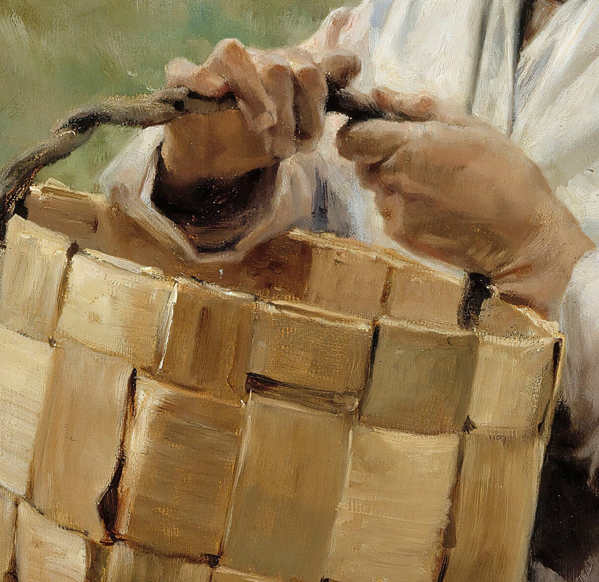 Old Woman With Chip Basket by Albert Edelfelt, 3d Printed with texture and brush strokes looks like original oil painting